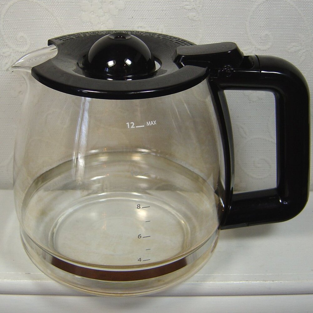 12 cup coffee maker replacement carafe with black lid & handle-6" tall